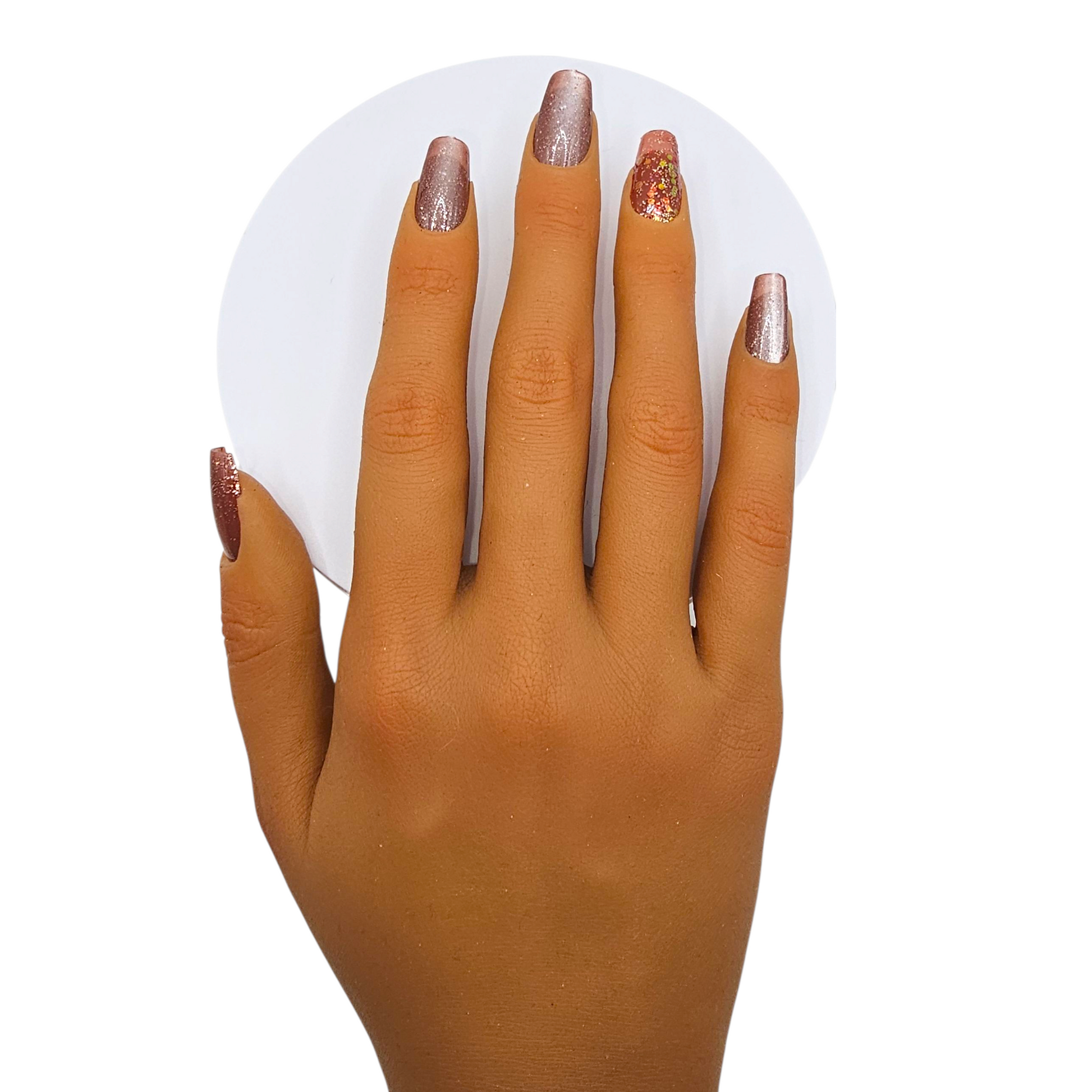 Caviar Nights bronze sparkle press-on nails – warm glitter design – Rodeo & Wilshire Beauty