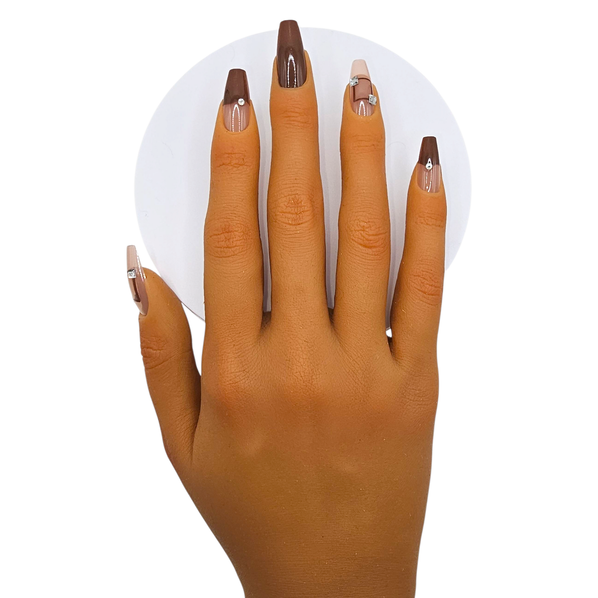 Espresso Deco geometric brown ombré press-on nails with rhinestones – Rodeo & Wilshire Beauty
