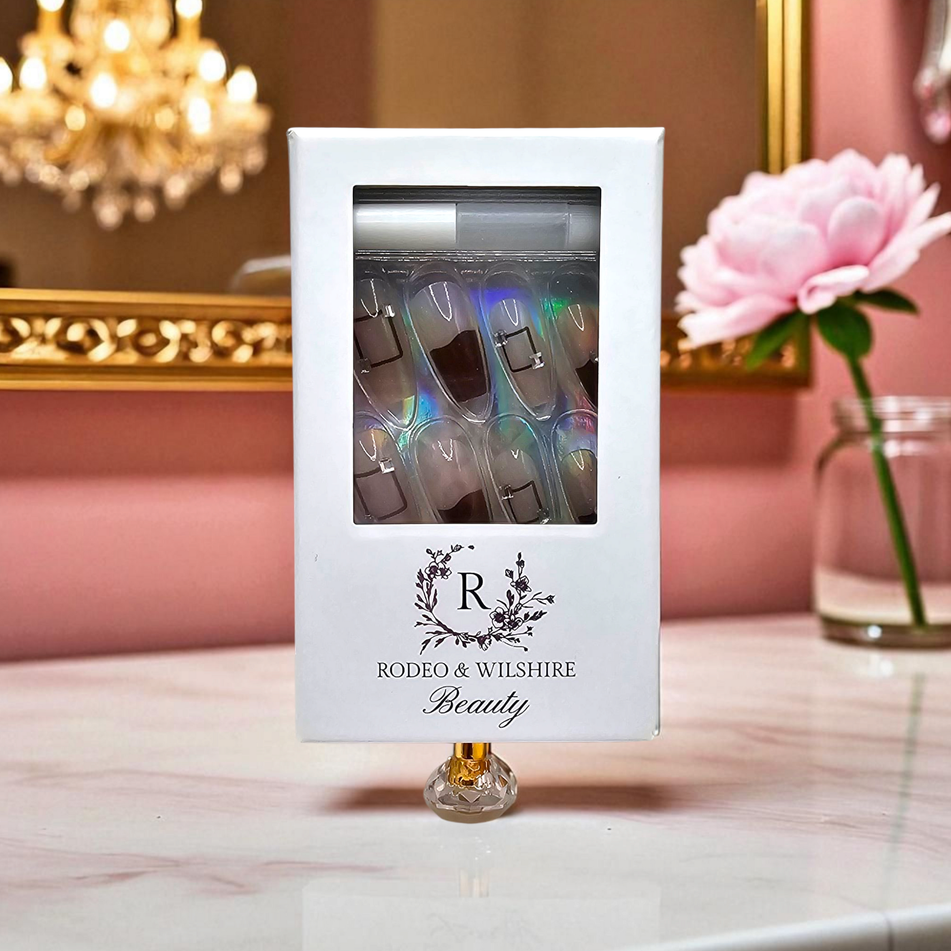 Reusable Espresso Deco geometric brown press-on nails – Art Deco-inspired design – Rodeo & Wilshire Beauty