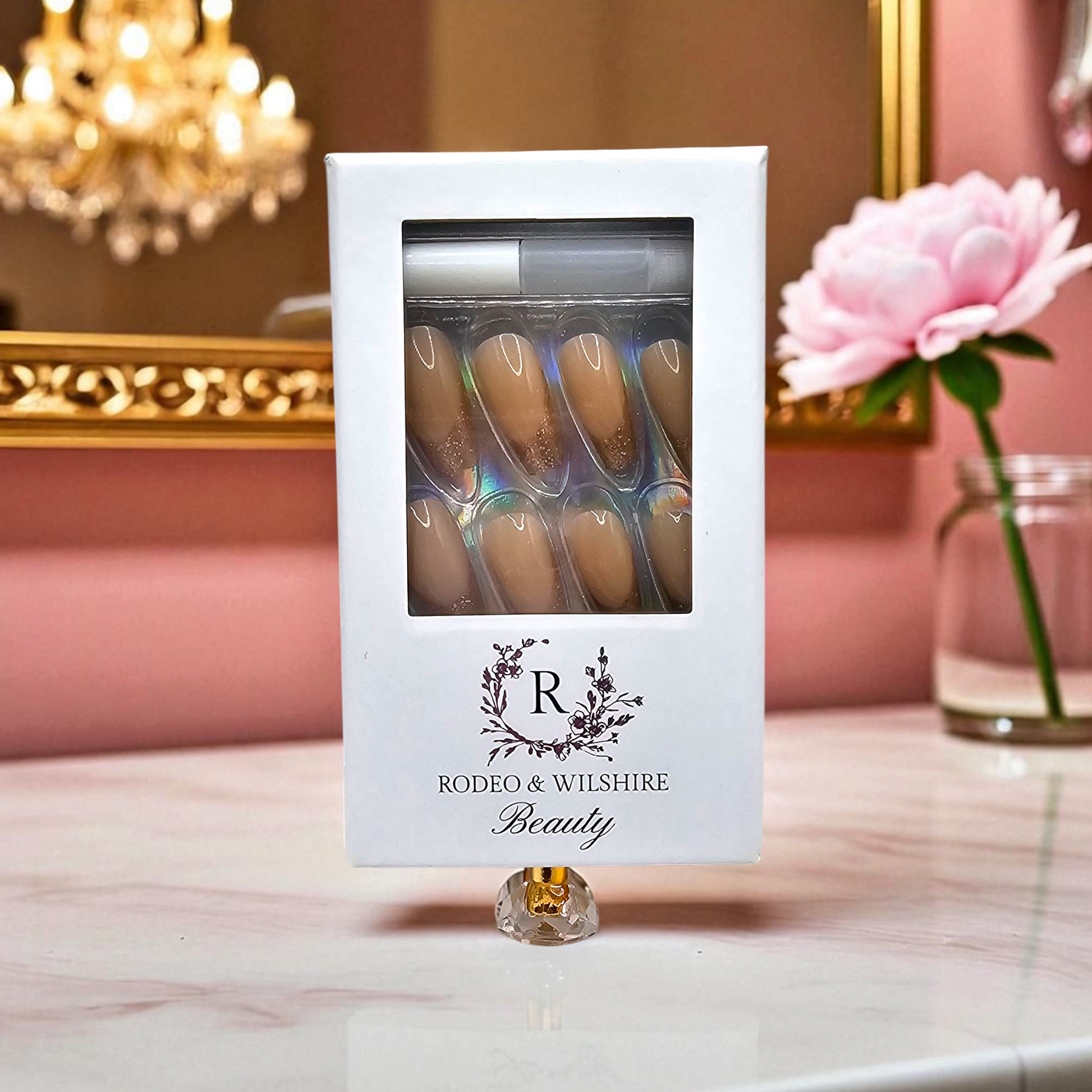 Reusable Honey Dip nude French tip press-on nails with gold sparkle – Rodeo & Wilshire Beauty