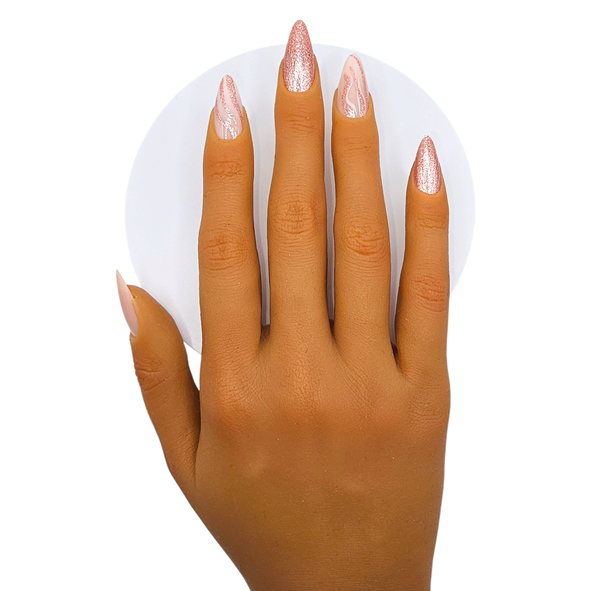 Ladies That Lunch rose gold swirl almond press-on nails – Soft Girl Era – Rodeo & Wilshire Beauty