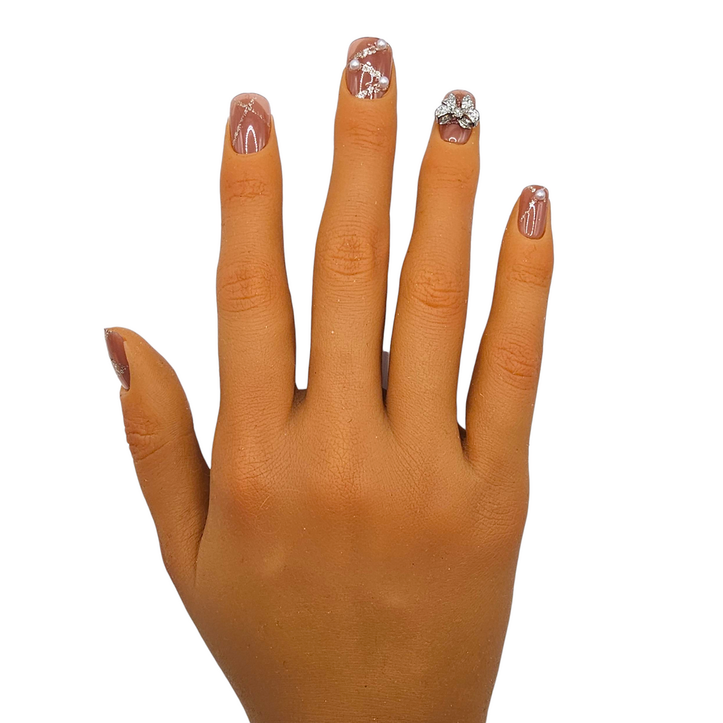 Tea & Tennis bow & pearl nude press-on nails – Soft Girl Era – Rodeo & Wilshire Beauty