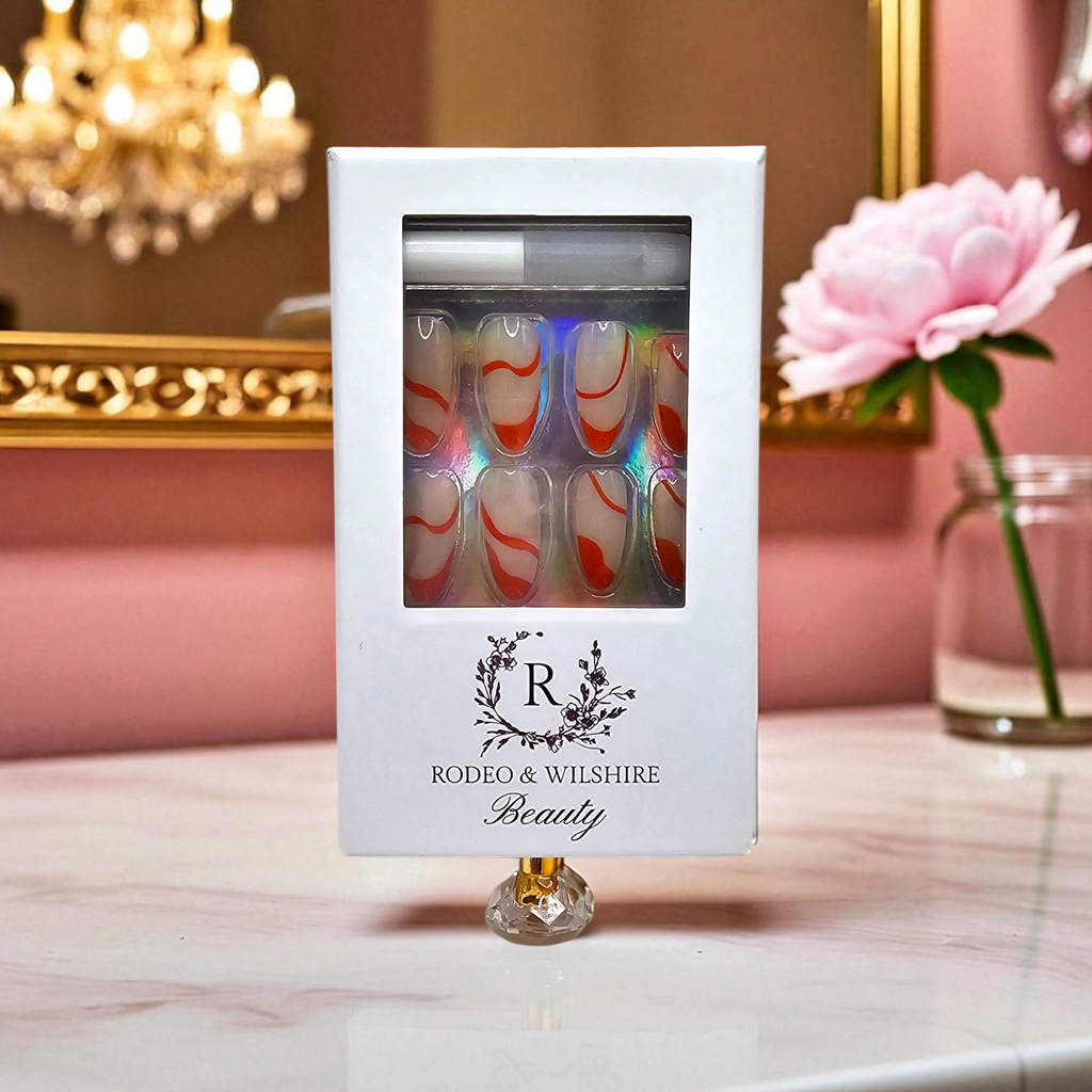 Warhol Wave press-on nails styled — modern pop art swirl nails for statement style.