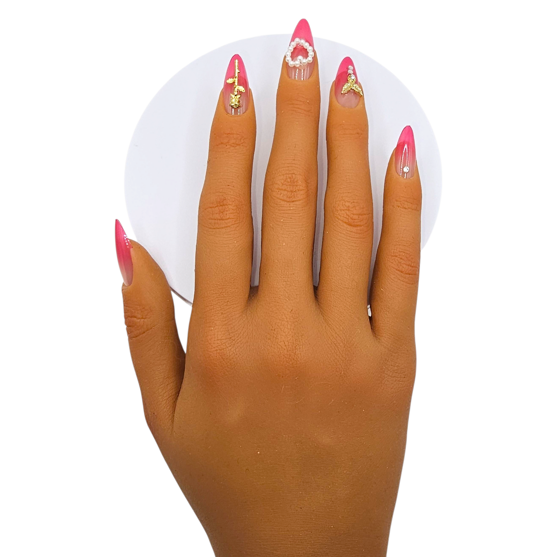 XOXO pink ombré almond press-on nails with charms and pearls – Rodeo & Wilshire Beauty